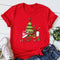 T-shirt de Natal para mulher – Top de manga curta com padrão festivo «Ho Ho Ho»