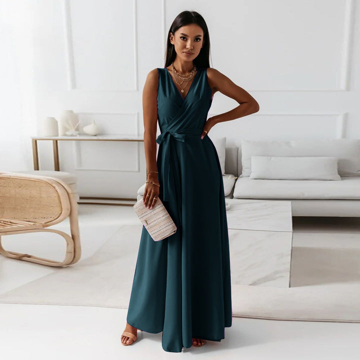 Annabelle | Robe longue unie avec col en V | Élégance intemporelle pour toutes occasions