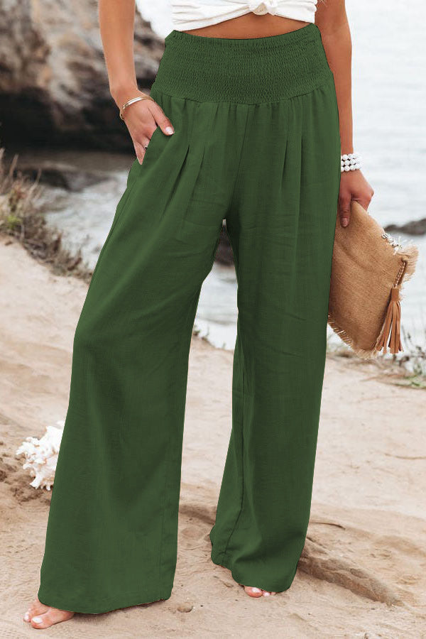 Maren Pantalon femme en coton-lin | Pantalon large à taille haute & coupe décontractée