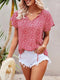 Blouse Femme Rouge à Fleurs, Été, Décontractée, Légère
