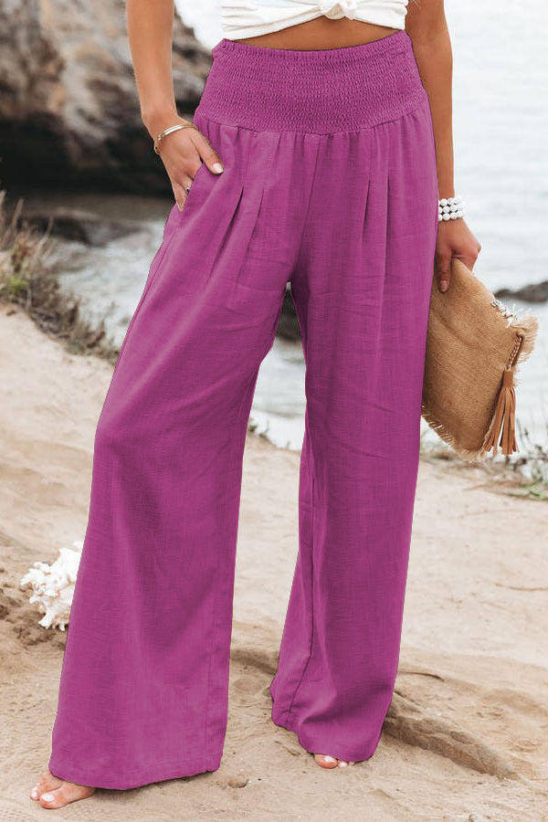 Maren Pantalon femme en coton-lin | Pantalon large à taille haute & coupe décontractée