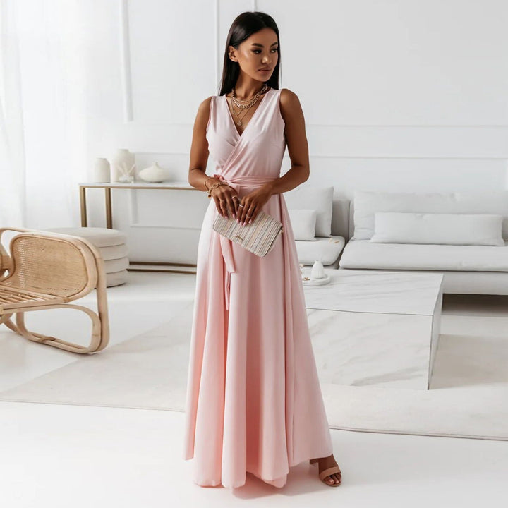 Annabelle | Robe longue unie avec col en V | Élégance intemporelle pour toutes occasions
