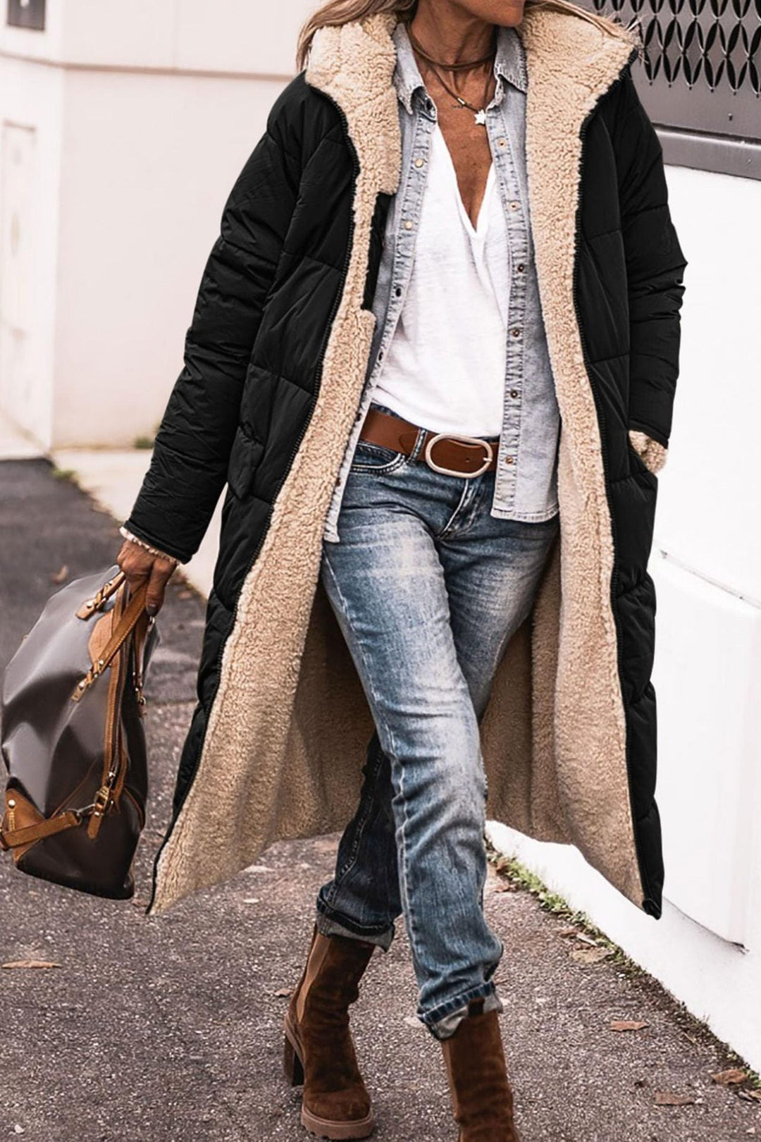 Anna | Cappotto lungo reversibile con fodera in morbido peluche