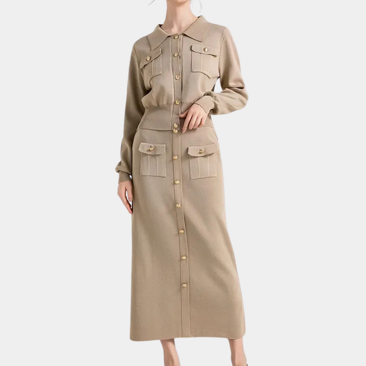 Conjunto Celeste de dos piezas para mujer | Estilo elegante y abotonado 