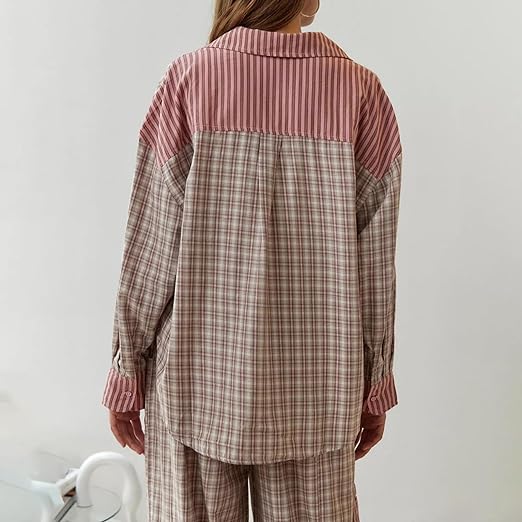 Pyjama Plaid | Ensemble Lounge à Manches Longues pour Femme, Chaleur et Confort