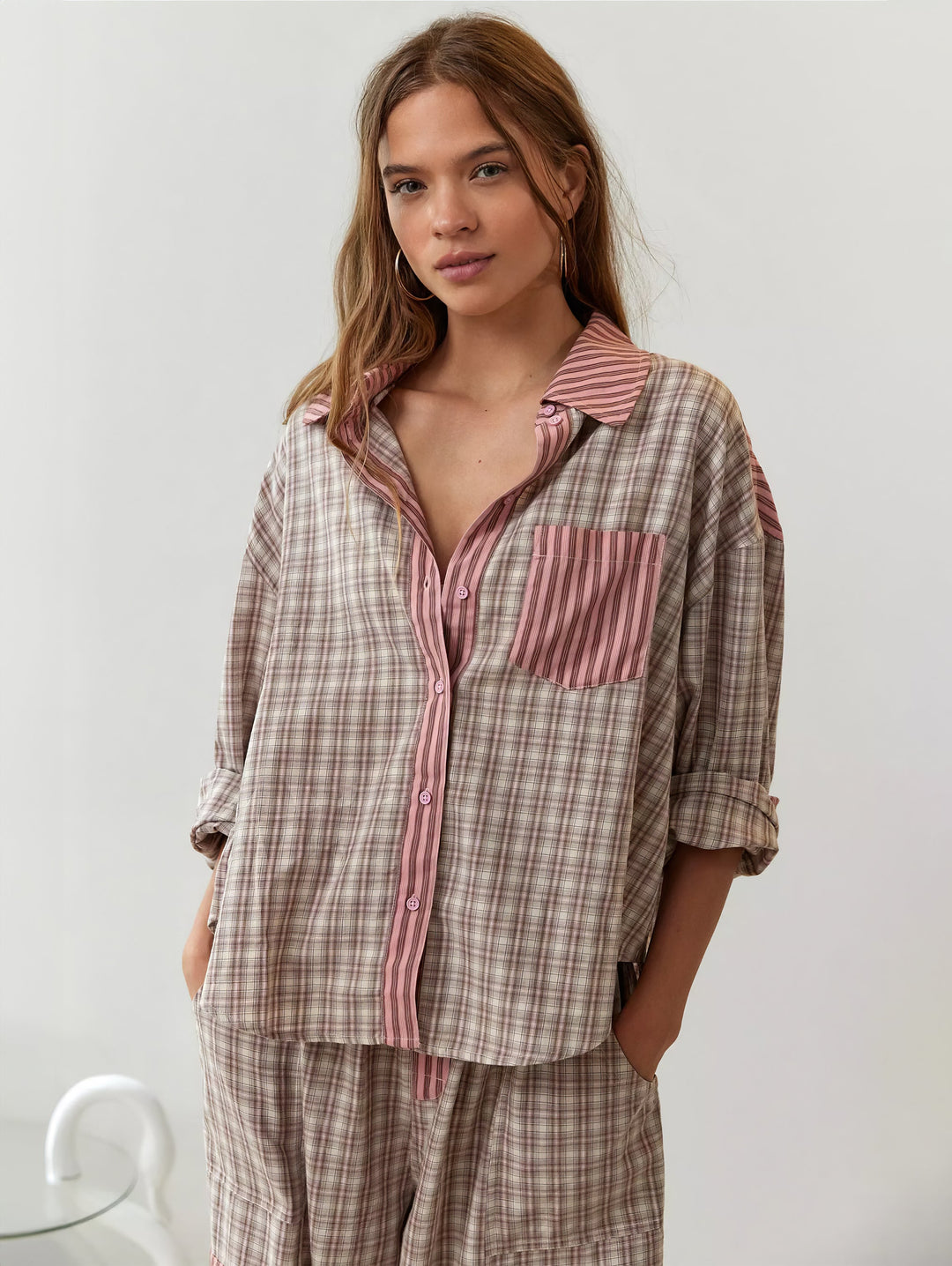 Pyjama Plaid | Ensemble Lounge à Manches Longues pour Femme, Chaleur et Confort