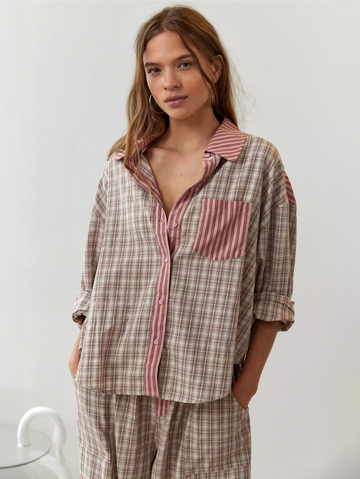 Pyjama Plaid | Ensemble Lounge à Manches Longues pour Femme, Chaleur et Confort