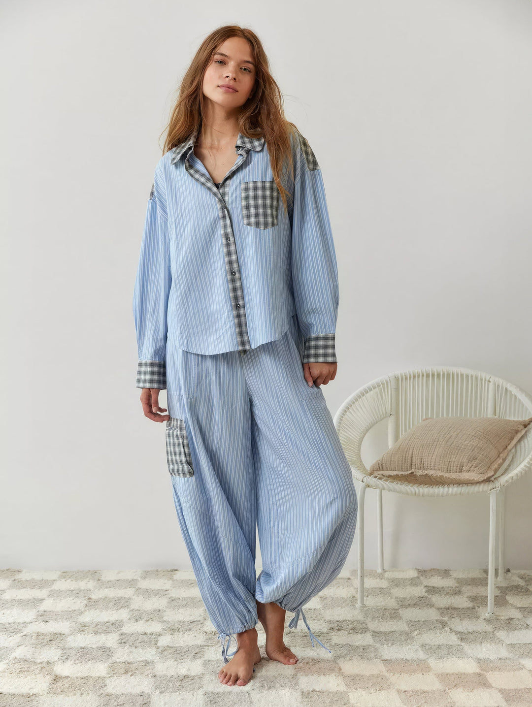 Pyjama Plaid | Ensemble Lounge à Manches Longues pour Femme, Chaleur et Confort