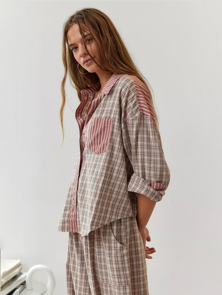 Pyjama Plaid | Ensemble Lounge à Manches Longues pour Femme, Chaleur et Confort