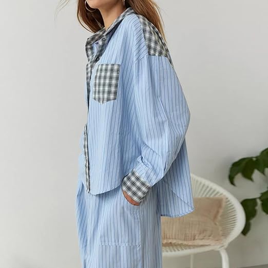 Pyjama Plaid | Ensemble Lounge à Manches Longues pour Femme, Chaleur et Confort