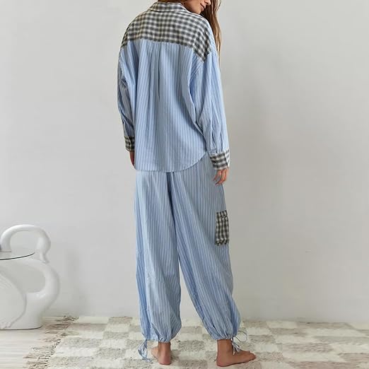 Pyjama Plaid | Ensemble Lounge à Manches Longues pour Femme, Chaleur et Confort