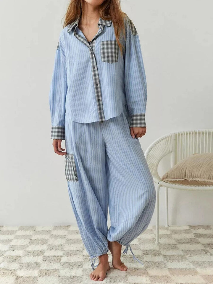Pyjama Plaid | Ensemble Lounge à Manches Longues pour Femme, Chaleur et Confort