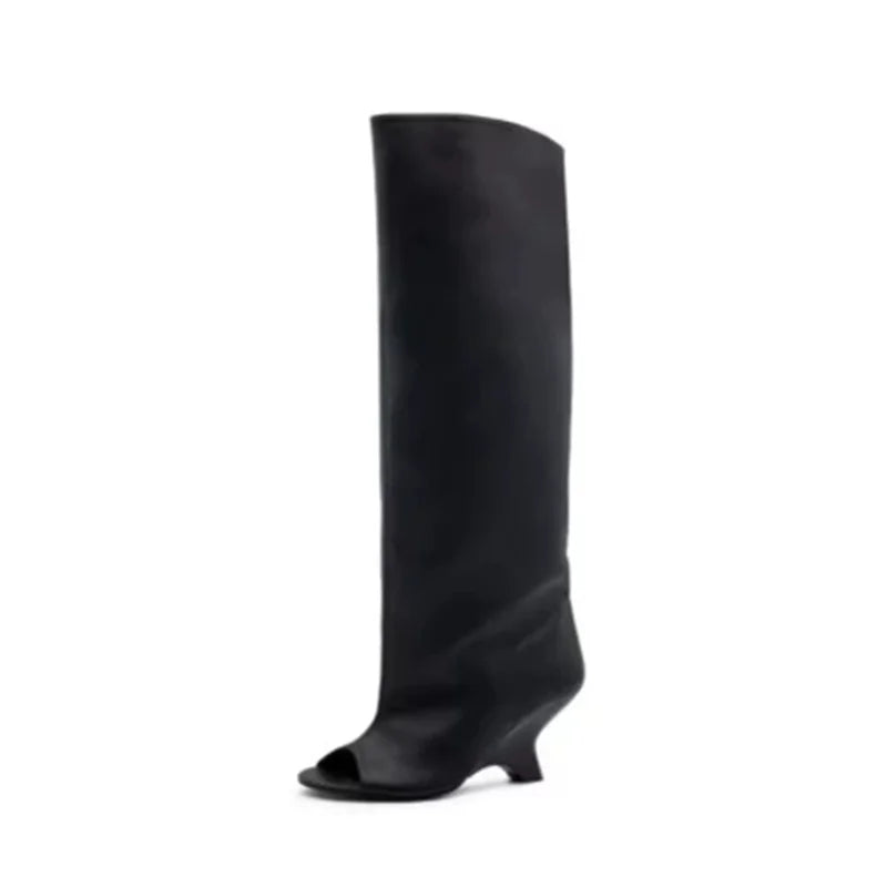 Peep Toe Bottes genou pour femmes | Bottes élégantes en daim talon compensé pour la fête & le mariage 2025