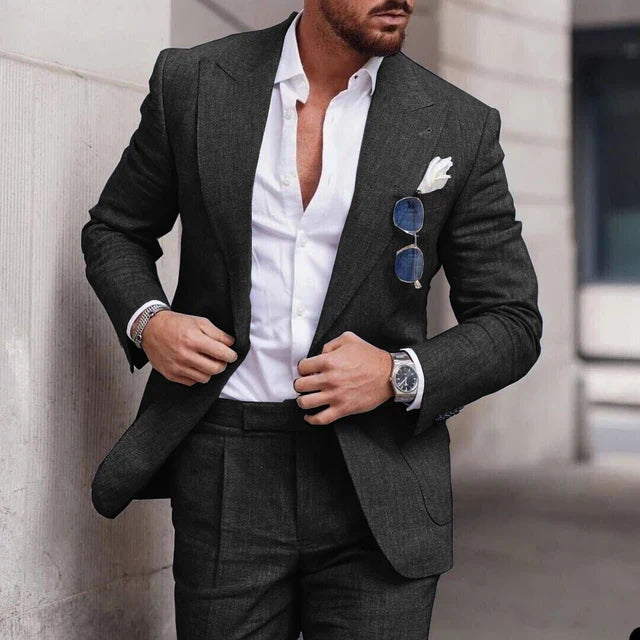 Costume de mariage en lin 2 pièces - simple boutonnage