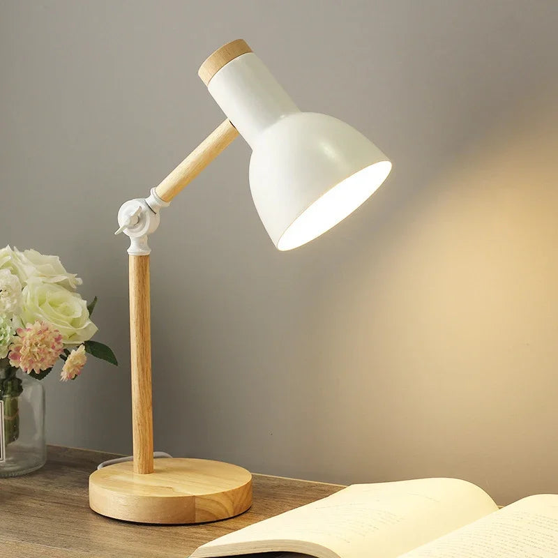 Lampe de table nordique en bois réglable avec abat-jour coloré