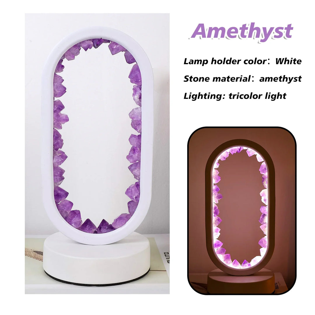 Lâmpada em Ametista Natural AuraStone | Luz Calmante em Cristal para Relaxamento & Decoração