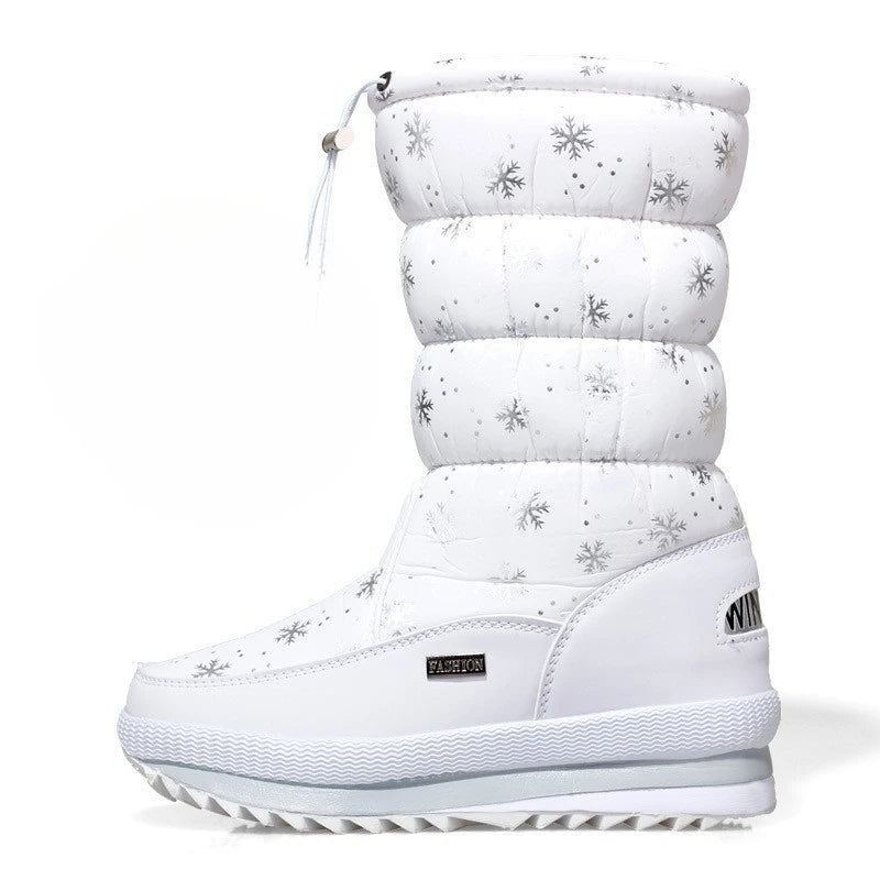 Bottes de neige femme | Bottes chaudes à mi-mollet imperméables avec plateforme et fourrure antidérapante