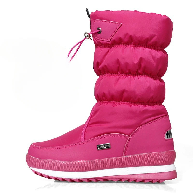Bottes de neige femme | Bottes chaudes à mi-mollet imperméables avec plateforme et fourrure antidérapante