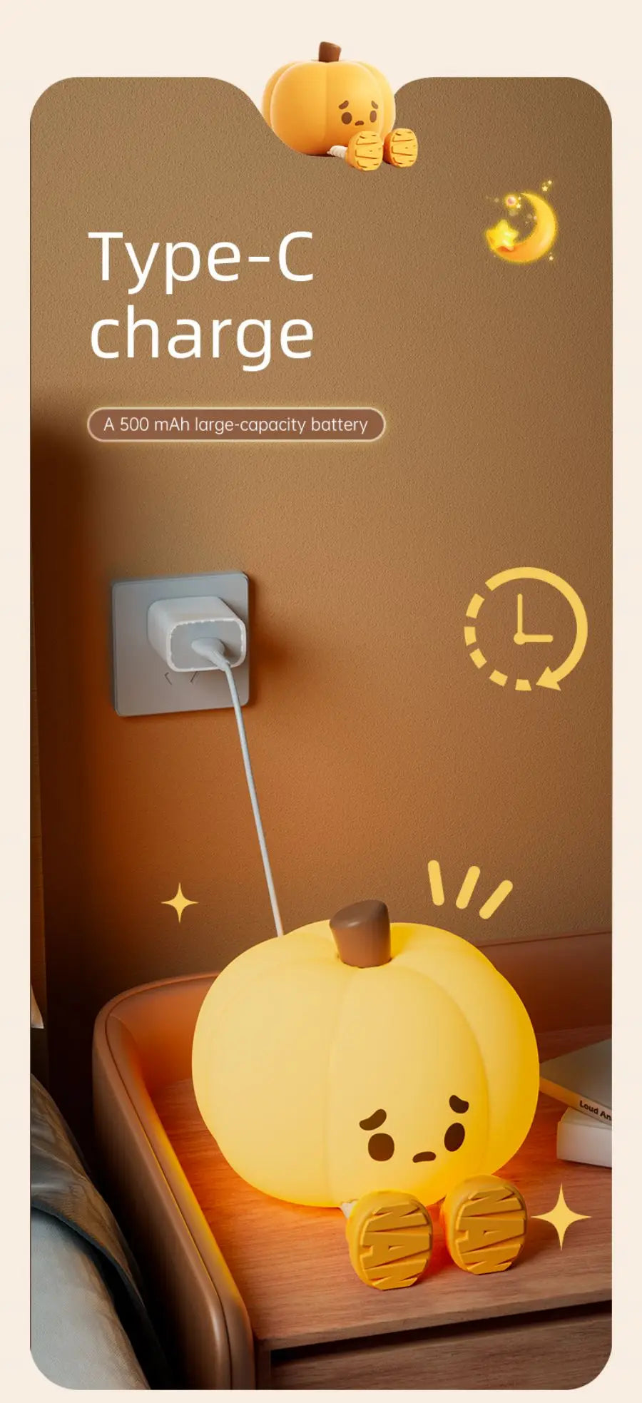 Lampe tactile CozyGlow Citrouille d’Halloween – Veilleuse en silicone douce et apaisante