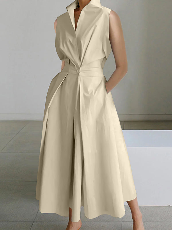 Eleanor | Vestido urbano de algodón blanco con cuello camisero