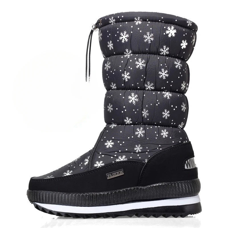 Bottes de neige femme | Bottes chaudes à mi-mollet imperméables avec plateforme et fourrure antidérapante