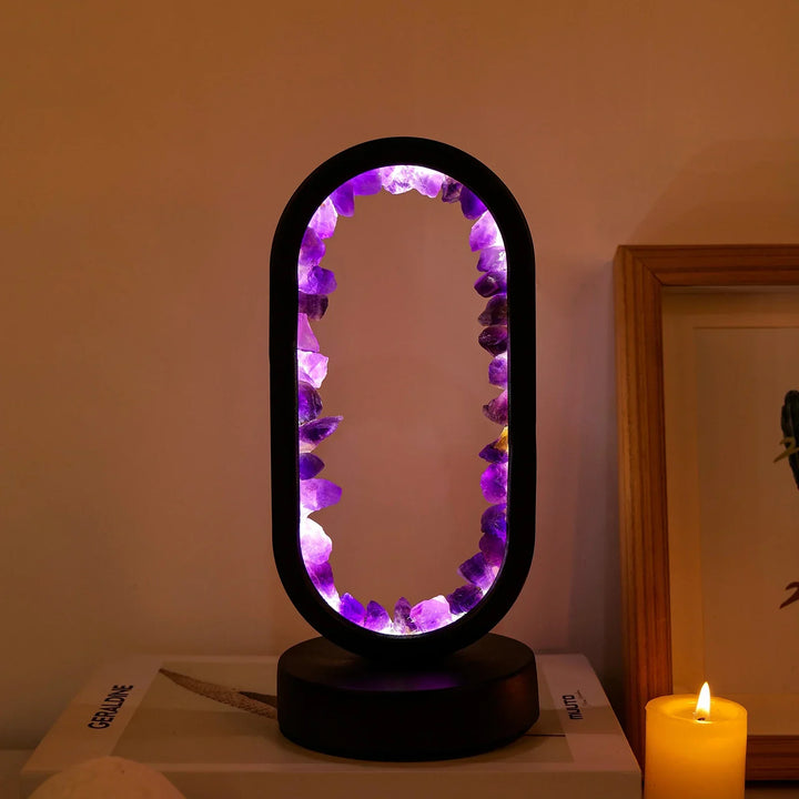 Lâmpada em Ametista Natural AuraStone | Luz Calmante em Cristal para Relaxamento & Decoração
