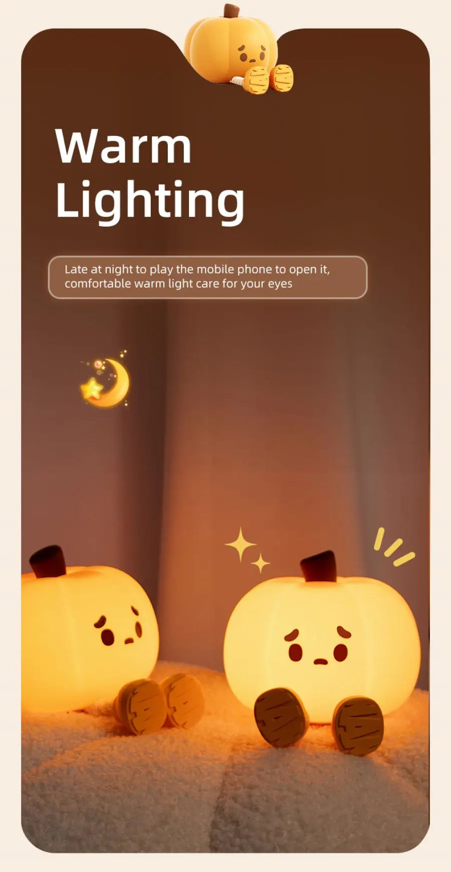Lampe tactile CozyGlow Citrouille d’Halloween – Veilleuse en silicone douce et apaisante