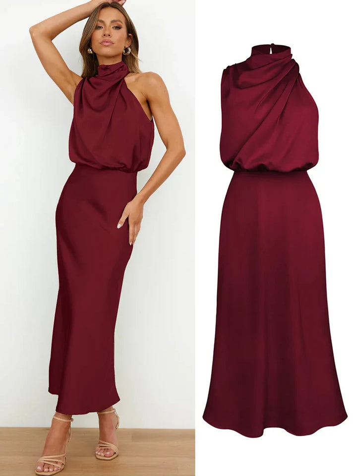 Robe Midi Élégante en Satin | Encolure Asymétrique & Silhouette Sublimée