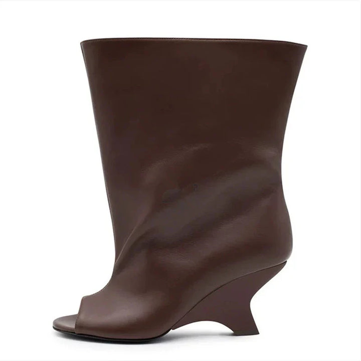 Peep Toe Bottes genou pour femmes | Bottes élégantes en daim talon compensé pour la fête & le mariage 2025
