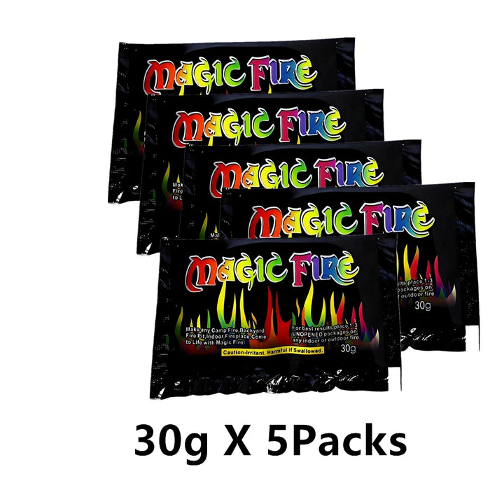 GlowFlame Poudre Changeante de Couleur pour Feu | Lot de 5 Sachets Sûrs & Inodores