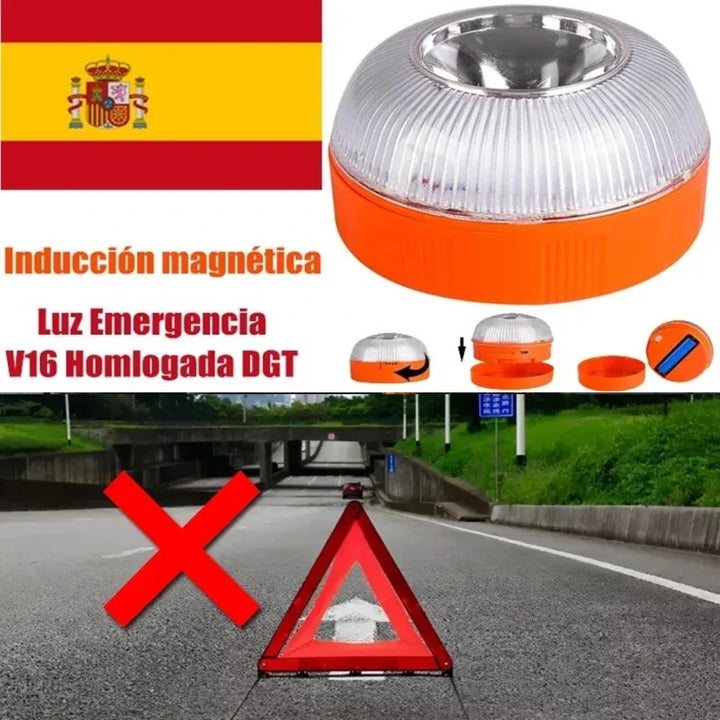 Luz de Emergência para Carro V16 | Baliza Magnética Recarregável USB com Flash Estroboscópico