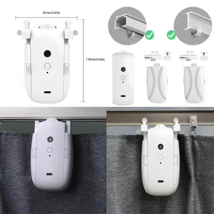 Robot Rideau Inteligente | Abridor de Cortinas Automático T/U Trilho com Comando à Distância Motorizado