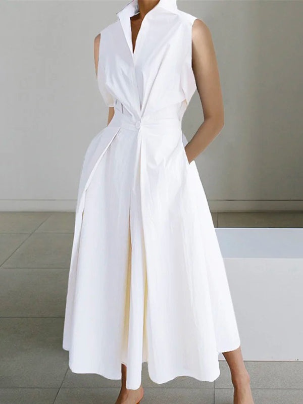 Eleanor | Vestido urbano de algodón blanco con cuello camisero