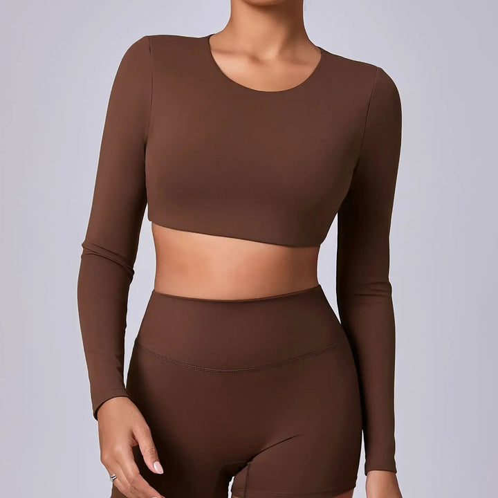 Estelita Cropped Sporttop avec effet push-up | Top à manches longues pour le fitness et le streetstyle