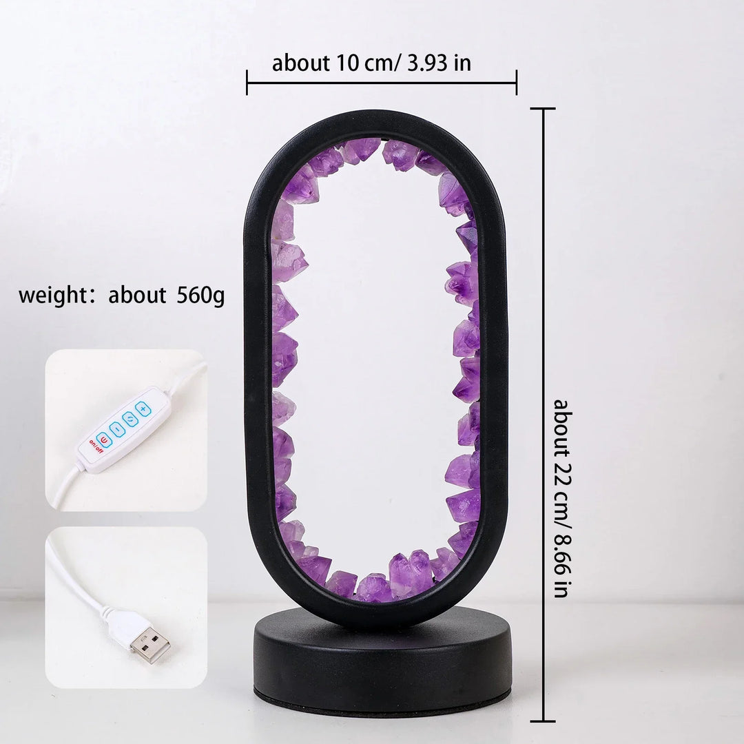 Lâmpada em Ametista Natural AuraStone | Luz Calmante em Cristal para Relaxamento & Decoração