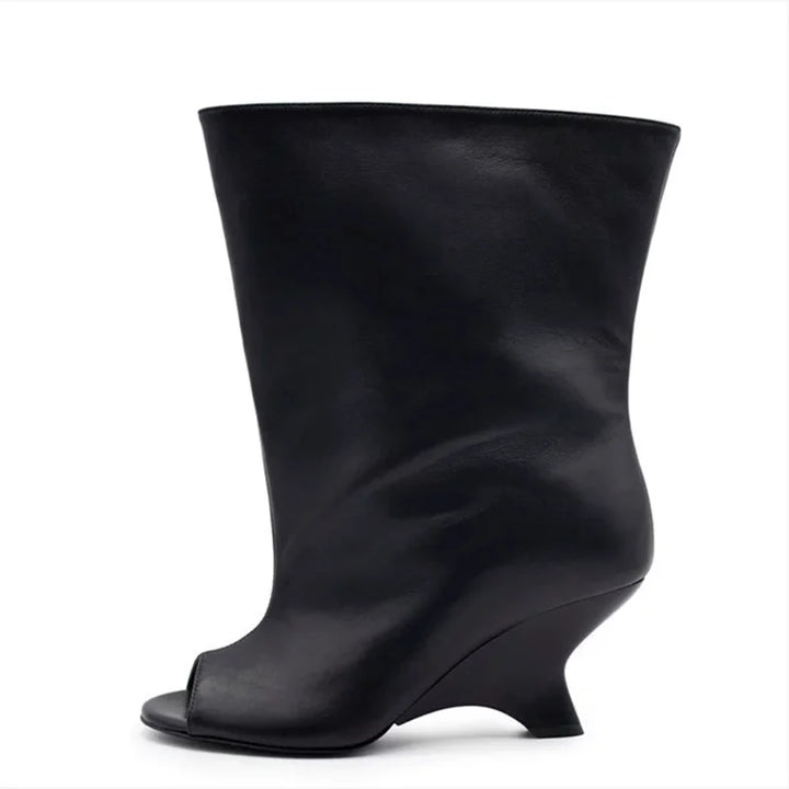 Peep Toe Bottes genou pour femmes | Bottes élégantes en daim talon compensé pour la fête & le mariage 2025