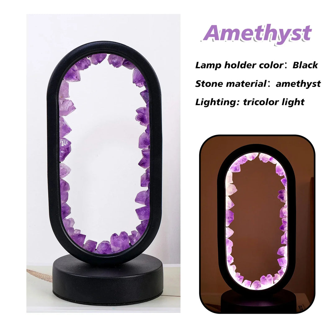 Lâmpada em Ametista Natural AuraStone | Luz Calmante em Cristal para Relaxamento & Decoração