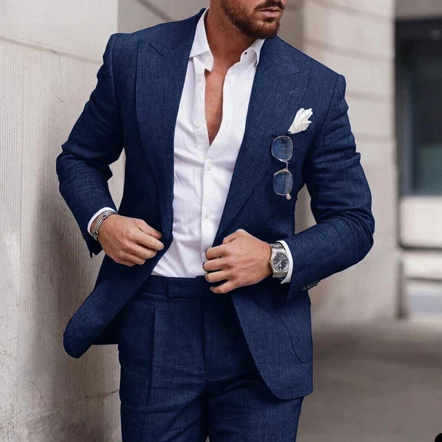 Costume de mariage en lin 2 pièces - simple boutonnage