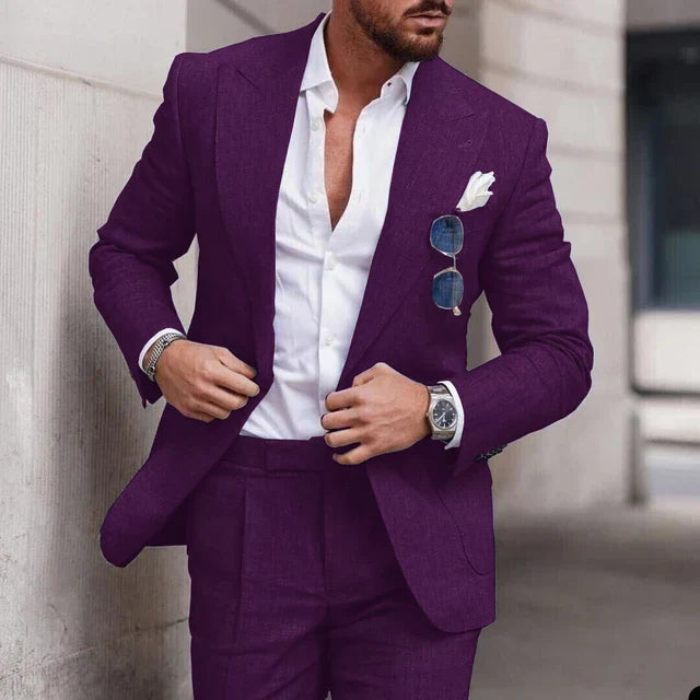 Costume de mariage en lin 2 pièces - simple boutonnage