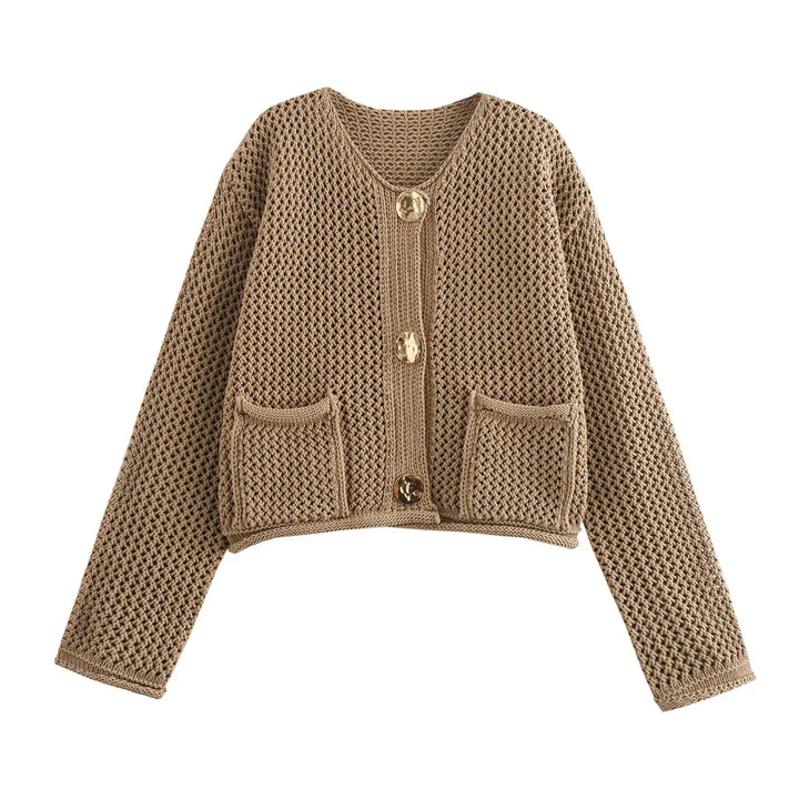 Estelle – Gilet chic en maille avec boutons traditionnels