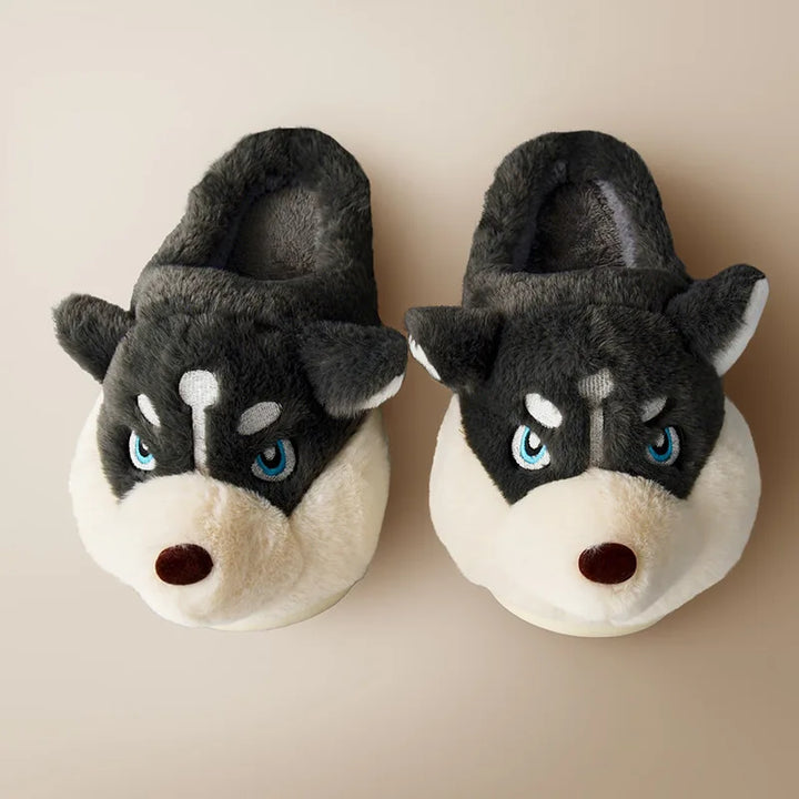 Pantofole Husky | pantofole in peluche confortevoli per l'interno