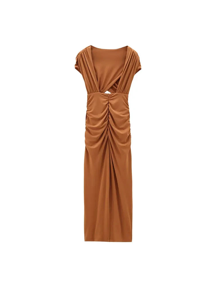 Amandine | Elegante vestido sin espalda con pliegues y aberturas para un look sofisticado