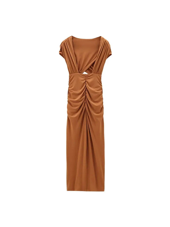 Amandine | Elegante vestido sin espalda con pliegues y aberturas para un look sofisticado