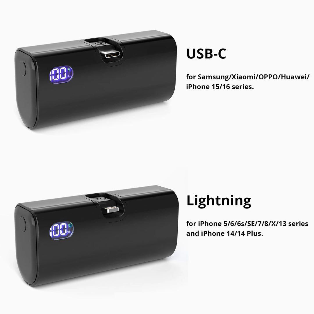 Liboer Batterie Externe Pliable Charge Rapide | 5000mAh USB-C ou Lightning Écran LED