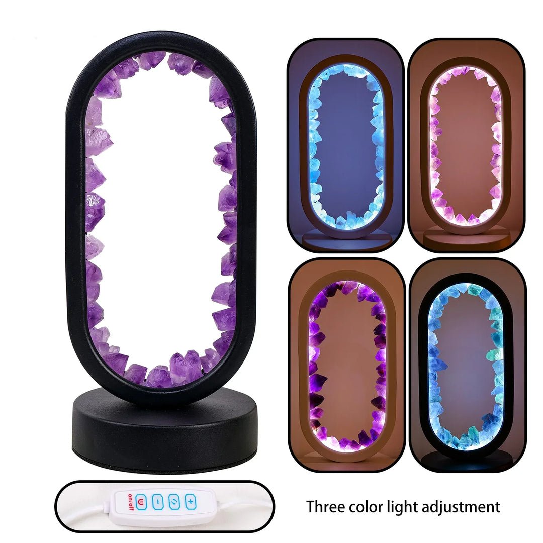 Lâmpada em Ametista Natural AuraStone | Luz Calmante em Cristal para Relaxamento & Decoração
