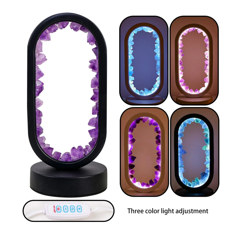 Lâmpada em Ametista Natural AuraStone | Luz Calmante em Cristal para Relaxamento & Decoração