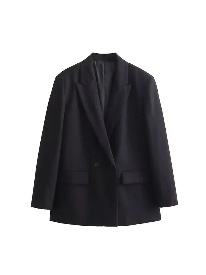Blazer mujer doble abotonadura elegante corte recto amplio cuello con solapas mangas largas