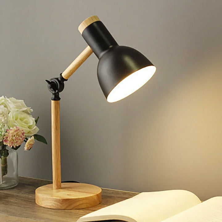 Lampe de table nordique en bois réglable avec abat-jour coloré
