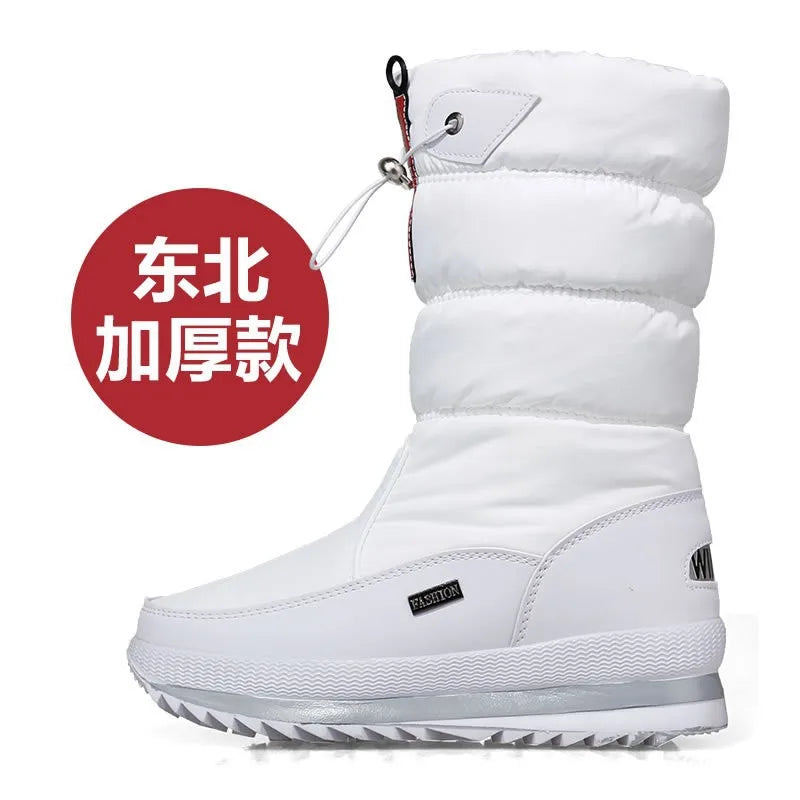 Bottes de neige femme | Bottes chaudes à mi-mollet imperméables avec plateforme et fourrure antidérapante