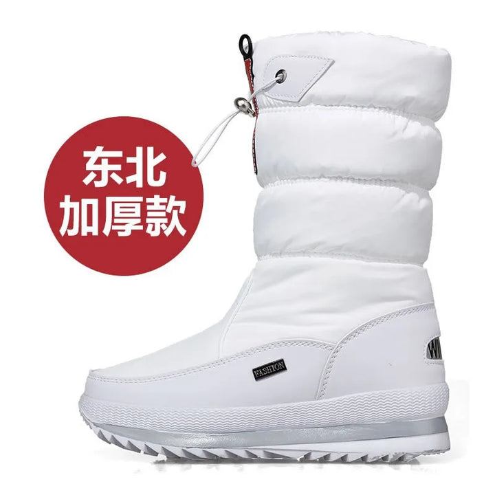 Bottes de neige femme | Bottes chaudes à mi-mollet imperméables avec plateforme et fourrure antidérapante